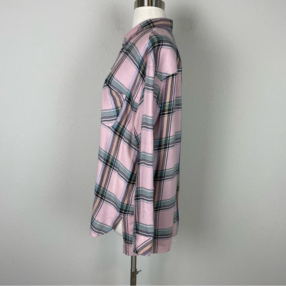 J Jill Pink Gray Plaid Long Sleeve Button Down Shirt Medium - Picture 4 of 9